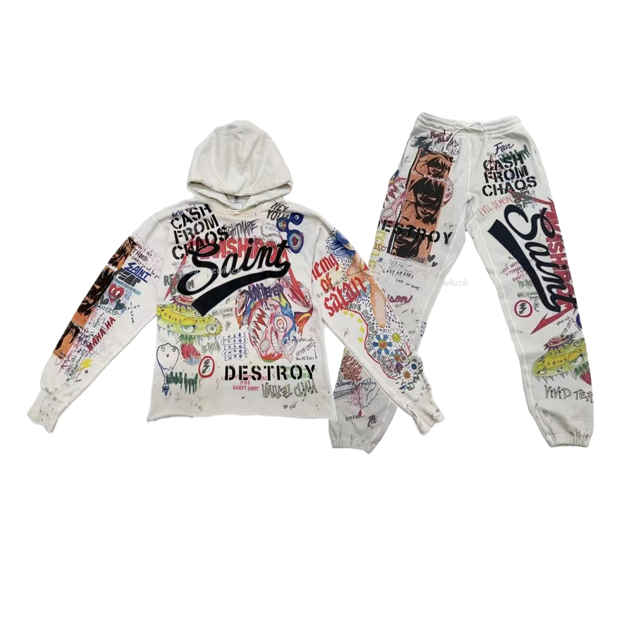 Saint Michael Graff Pullover Hoodie Murakami Takashi Graffiti Loose Hooded Sweatshirt Ins S Xl (1) - newkick.app